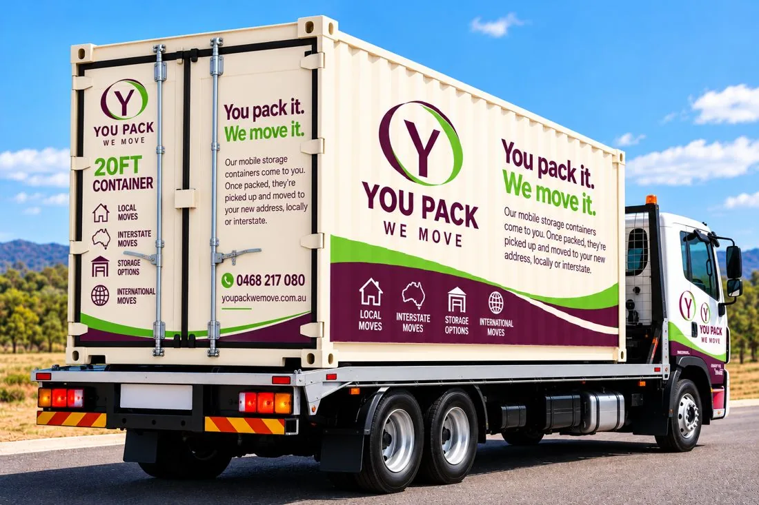 You Pack We Move branded container transported on a truck