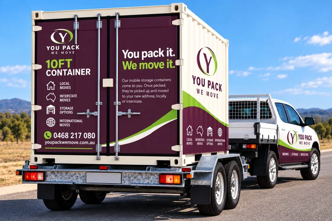 10 ft You Pack We Move container on a trailer